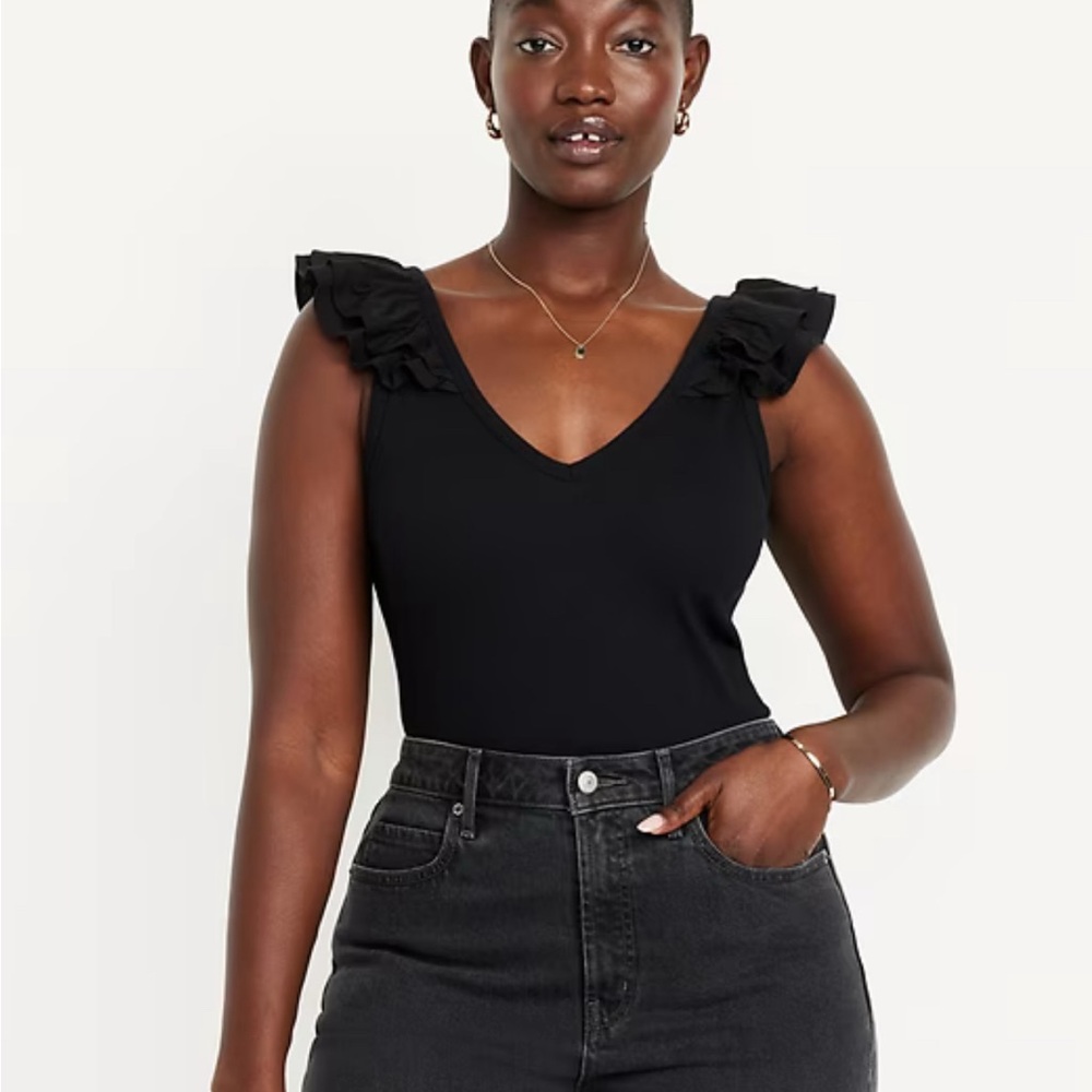 Old Navy Black Ruffle-Trim Mixed Material Top